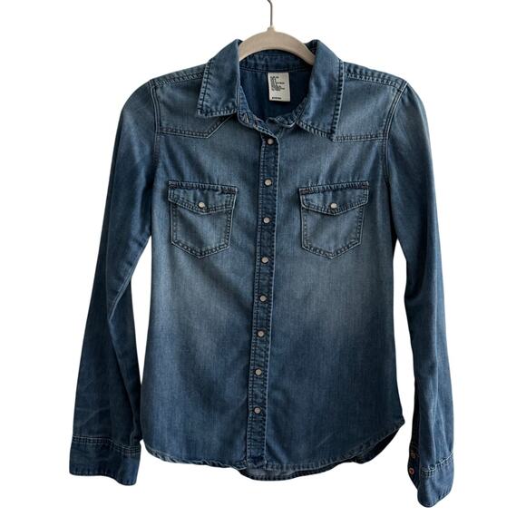 H&M Women Denim button down shirt size 4 - Picture 1 of 6
